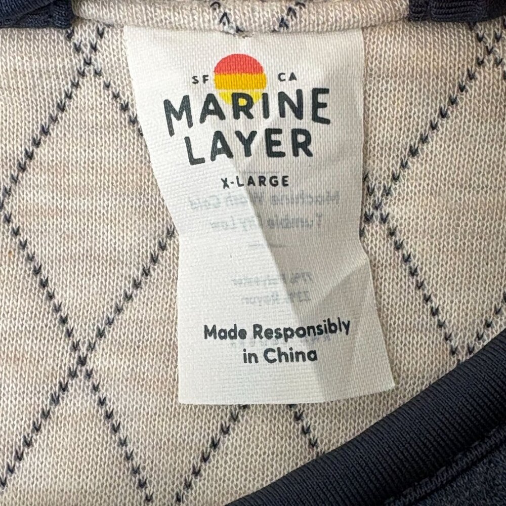 Marine Layer Corbet Pullover Mens XL Blue Reversible Quilted 1/4 Snap Sweater - Picture 5 of 13